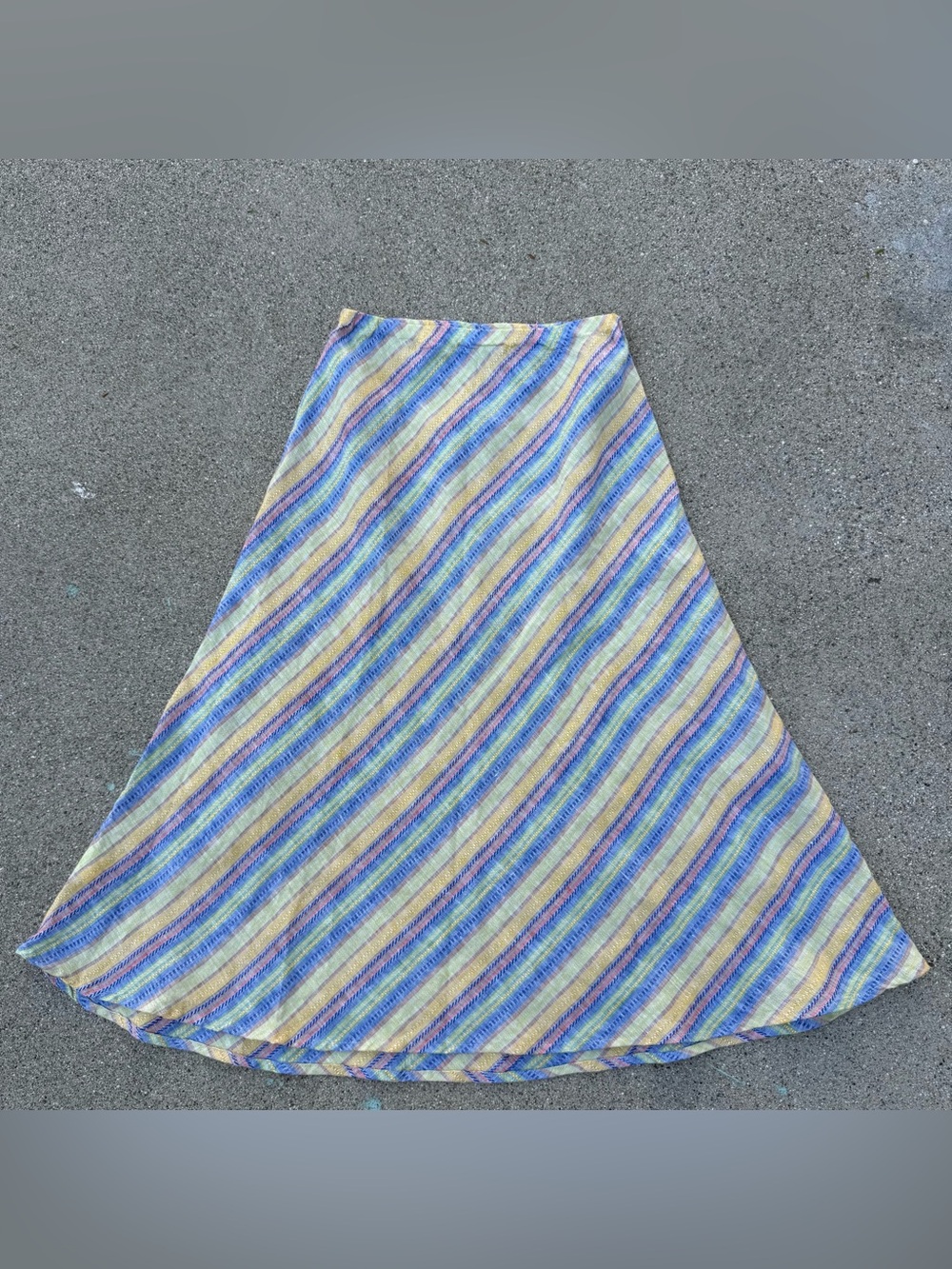 CP Shades 100% Linen Striped Flowy Midi Skirt Elastic Waist Boho Coastal Small